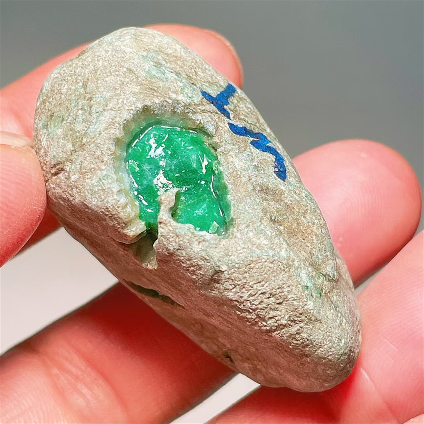 A34 精品缅甸天然翡翠原石老坑后江场口色料牌子戒面料  重50克