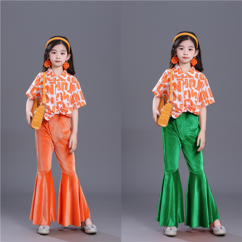 舞蹈服套装年代喇叭裤8090港风演出服儿童花女童走秀幼儿复古衬衫,童装/婴儿装/亲子装,儿童演出服,淘宝优惠券,粉丝福利购,淘宝优惠卷