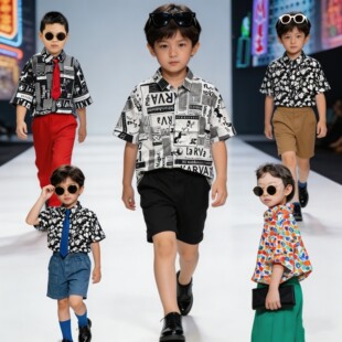 8090年代怀旧复古港风儿童演出服小学生运动会走秀男孩款童装式幼
