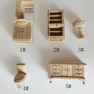 1:24娃娃屋dollhouse迷你木制小家具模型过家玩具洗手间套件2263