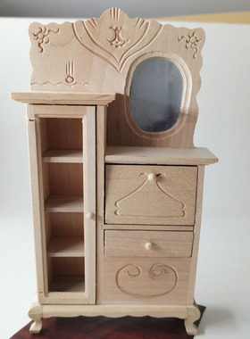 1 12娃娃屋dollhouse迷你木制小家具模型过家家玩具素坯柜子D417