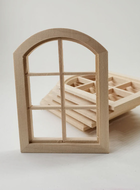 1 12娃娃屋dollhouse迷你木制小家具模型过家家玩具配件圆头窗