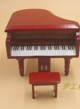 1：12娃娃屋dollhouse迷你木制小家具模型过家家玩具红色钢琴D309