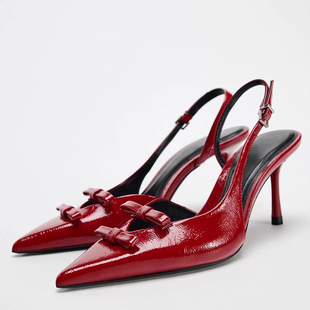 外贸ZA家性感尖头蝴蝶结细跟凉鞋女新款气质名媛风包头镂空高跟鞋