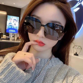 无框太阳镜女2025新款 防紫外线方形字母大框墨镜大脸显瘦高级眼镜