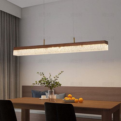 轻奢高级感黑胡桃木长条吊灯