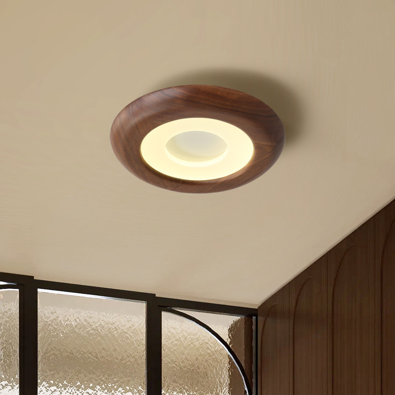 黑胡桃木过道吸顶灯新中式中古风新款走廊入户门厅玄关阳台小灯具