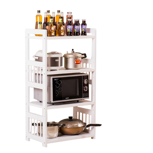 实木厨房置物架微波炉架落地多层调料品储物收纳架4层烤箱架子l白