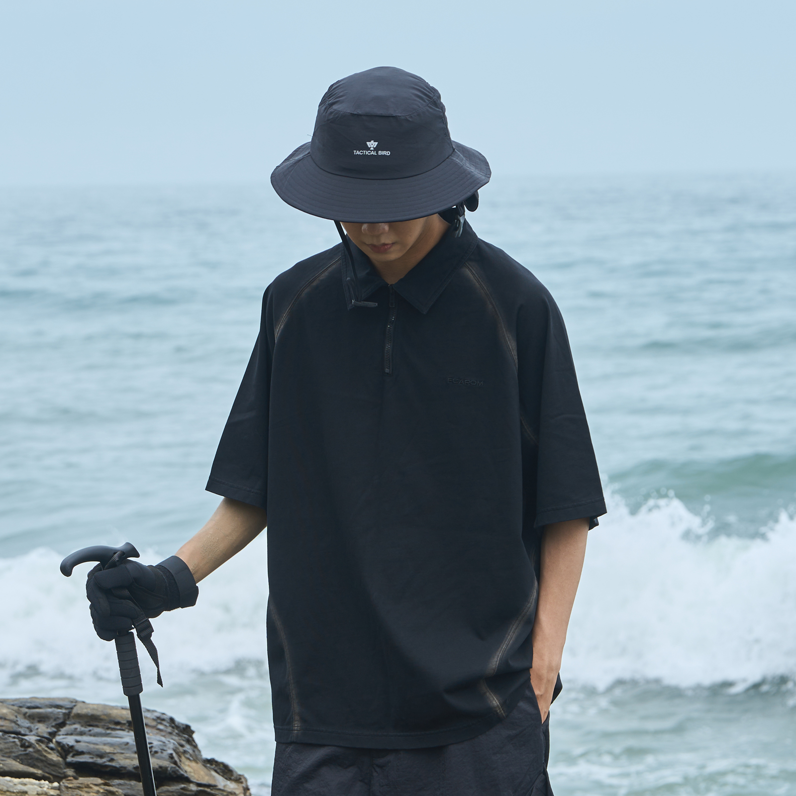 FEAROM水洗做旧喷马骝短袖polo衫