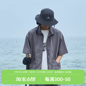 FEAROM夏季新款双头拉链短袖衬衫日系潮流宽松休闲薄款半袖外套