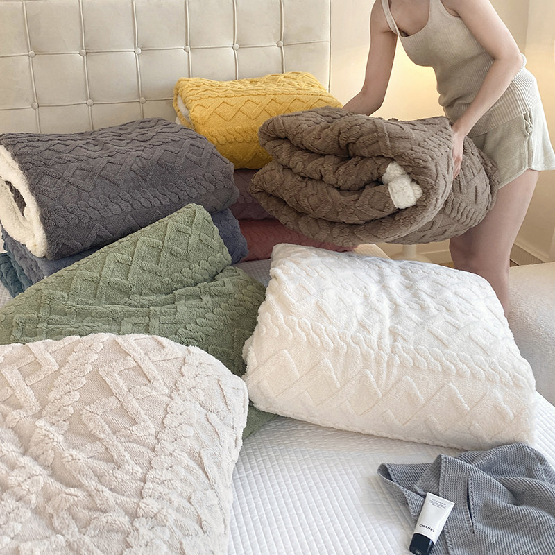 ins纯色简约羊羔绒毯沙发毯办公室午睡毯秋冬双层塔芙绒休闲毛毯