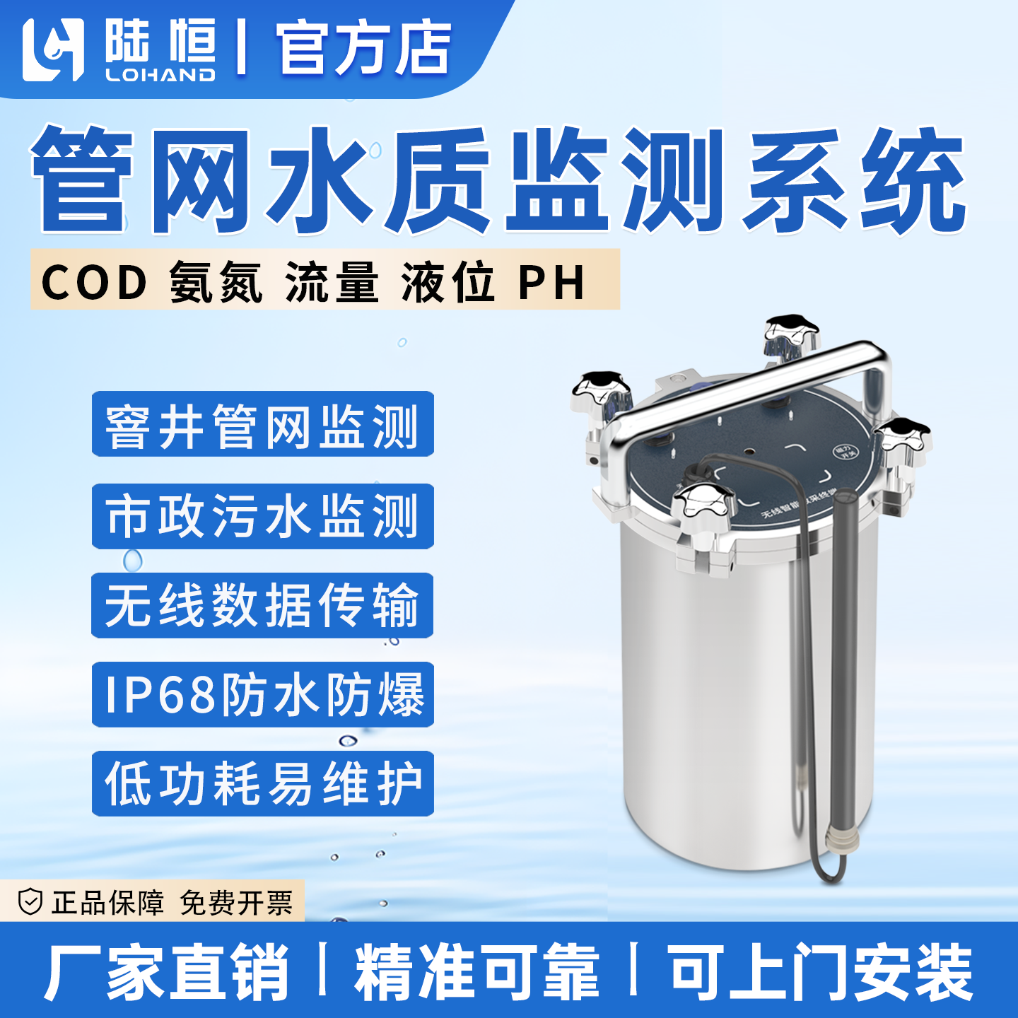 窨井管网水质监测系统污雨水COD氨氮检测地下水PH监测流量液位计
