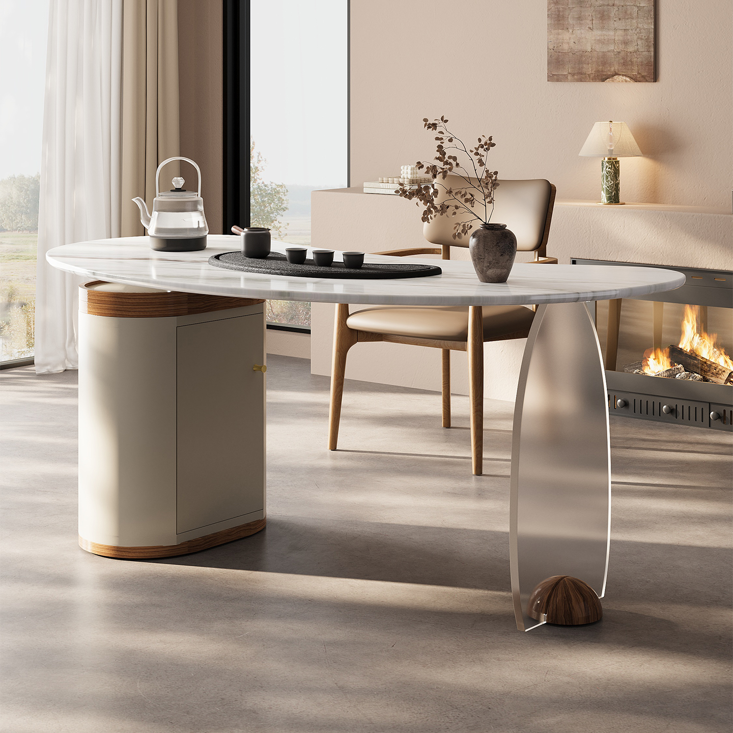 天然奢石茶桌茶台简约现代意式