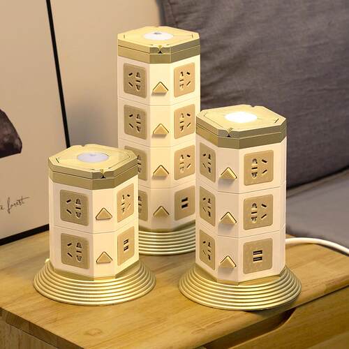 多功能立体式插座带usb插排家用带线多孔学生宿舍插线板带小夜灯