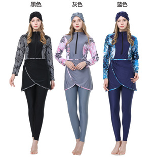 2024New muslim swimwear新款阿拉伯回族防晒泳衣三件套泳衣游泳