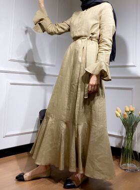 2021Ebay速卖通欧美喇叭袖衬衫连衣裙，新款迪拜长袍LR477