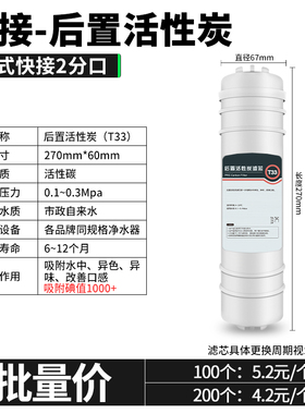 韩式快接后置活性碳 颗粒炭大T33滤芯一体纯水净水机改善口感滤芯