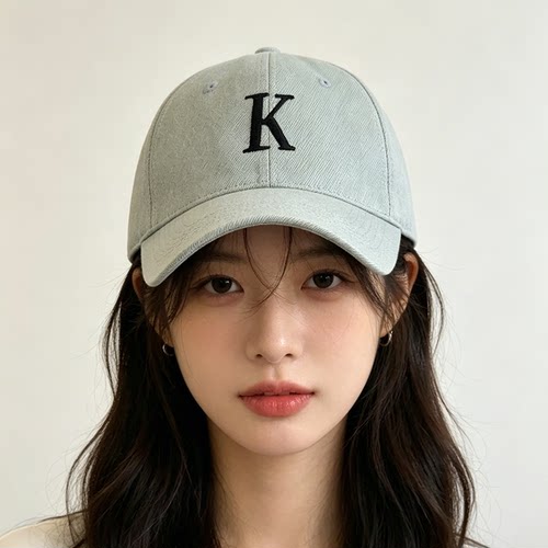 灰色K刺绣显脸小遮阳棒球帽女