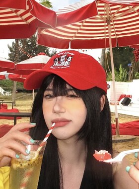 春夏可爱小狗复古红色棒球帽子女宽帽檐显脸小鸭舌帽男百搭大头围