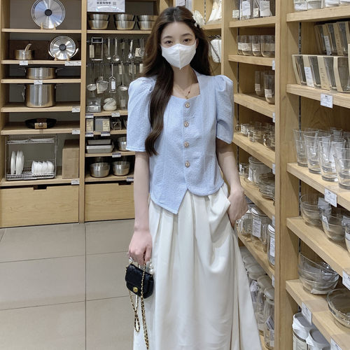 法式甜美减龄百搭韩范短袖衬衫女2025新款夏季宽松显瘦泡泡袖上衣