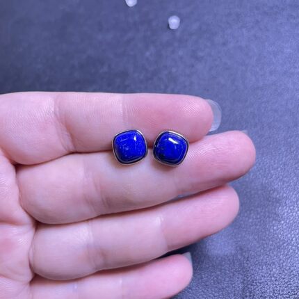 天然青金石耳钉方糖方形S925银针复古耳环镶嵌法式高级感耳饰