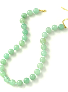 天然绿东陵项链珠链锁骨链大珠12mm圆珠高级感项链复古新中式