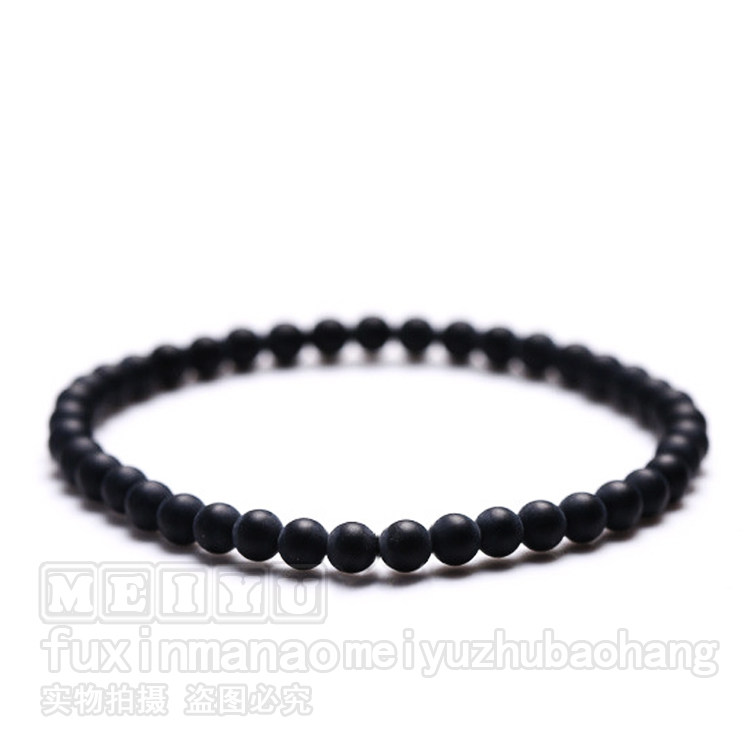 纯天然AAA特级黑磨砂亚光玛瑙圆珠手链手串男女情侣款4mm6mm包邮