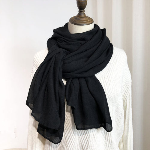 黑色围巾女冬季韩版长款亚麻棉麻