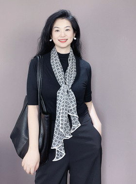 100%真丝乔其纱丝巾女士春秋夏季薄款长条护颈桑蚕丝小围巾纱巾