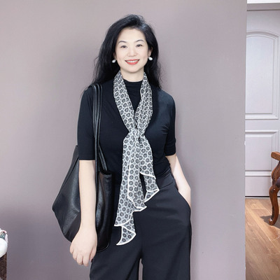 100%真丝乔其纱丝巾女士春秋夏季薄款长条护颈桑蚕丝小围巾纱巾