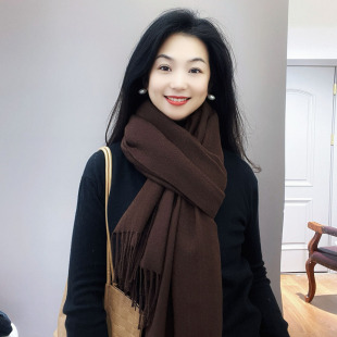 经典！咖啡色仿羊绒围巾女士冬季2025新款纯色高级感加厚保暖围脖