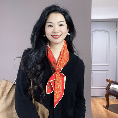 波点腰果真丝丝巾女羊毛小方巾2025新款时尚洋气高档护颈65中方巾