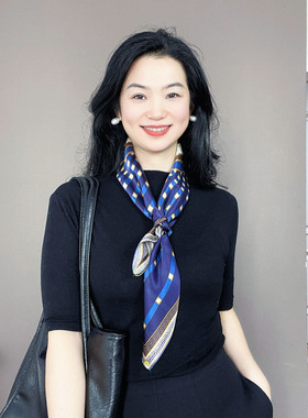 宝蓝色真丝丝巾女士2026年新款高档送礼春秋装饰100%桑蚕丝中方巾