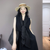 「赫本风黑色波点」100%真丝乔其纱丝巾女春夏气质桑蚕丝丝小围巾