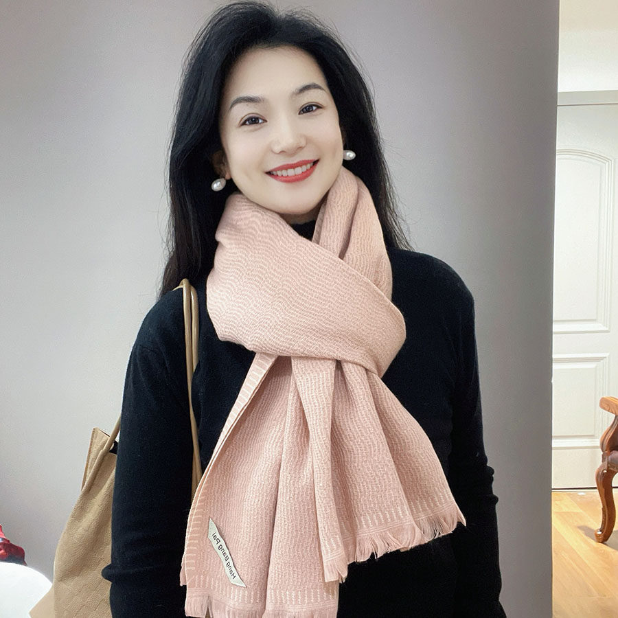 皮粉色围巾女士冬季2025新款双面仿羊绒围脖高级感百搭披肩两用
