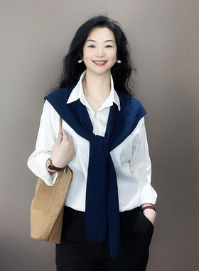 藏青色针织披肩女外搭春秋夏薄款护颈椎开衫空调房衬衣装饰小坎肩