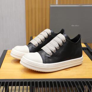 2024ss厚底潮鞋ro粗鞋带真皮厚底增高系带低帮鞋男网红款大码单鞋