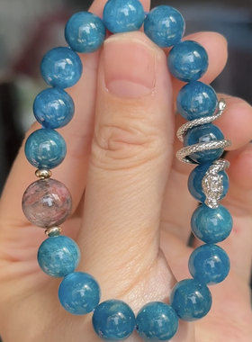 石头的日记  复古貌美稀有高品质天然蓝磷灰石配蔷薇辉石银龙手串