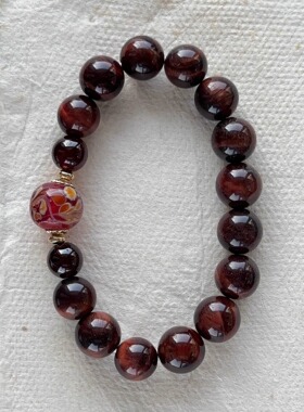 原创设计复古天然红虎眼石手链