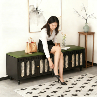 中古风换鞋凳门口家用实木长条鞋柜坐凳一体可坐入户穿鞋凳进门凳