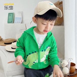 男童外套春秋薄款儿童开衫拉链上衣宝宝卫衣连帽春装小童恐龙童装