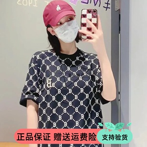 韩国MLB正品22年春夏款菱格字母LOGO满印老花短袖情侣潮3ATSM4023