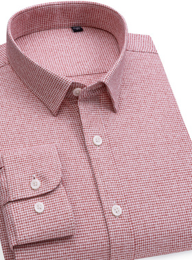 var高级感秋冬新款含羊毛磨毛长袖衬衫红色商务休闲千鸟格法兰绒