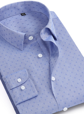 var高端DP成衣免烫纯棉男士商务休闲长袖衬衫绅士全棉提花春秋款