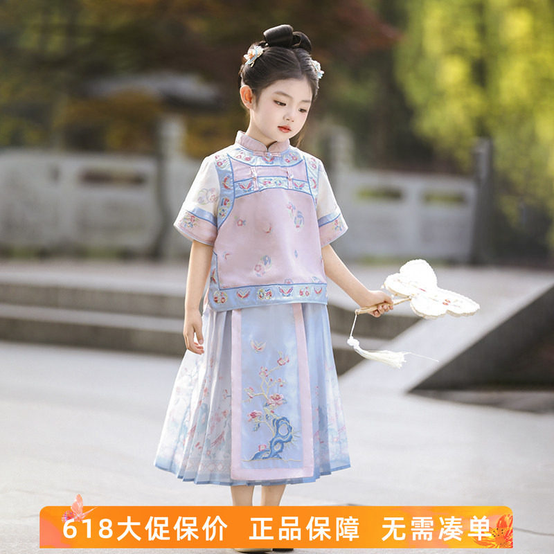 汉服女童2026夏装宝宝中国风高端刺绣唐装女孩宫廷服儿童古风套装图片