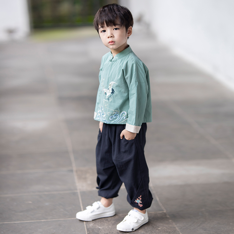 男童汉服春装长袖中国风套装复古国学童装小男孩古装宝宝儿童唐装