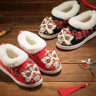 儿童汉服鞋宝宝冬季加绒绣花鞋男童古装鞋女童中国风拜年服汉服鞋