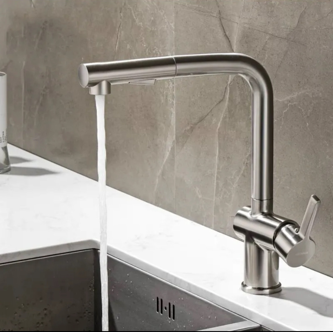厨房七字拉丝抽拉水龙头洗菜盆洗碗盆水槽旋转冷热水抽拉龙头
