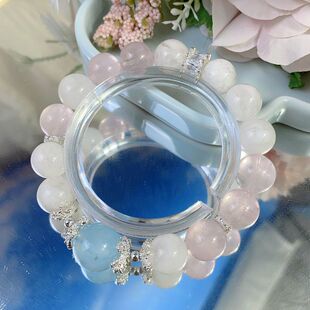 天然粉水晶雪花幽灵加海蓝宝顶珠轻奢时尚女手串W6246