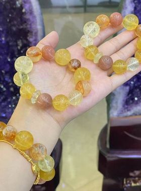 天然黄色系多宝水晶手链柠檬黄水晶金太阳黄胶花黄萤石黄塔晶多宝